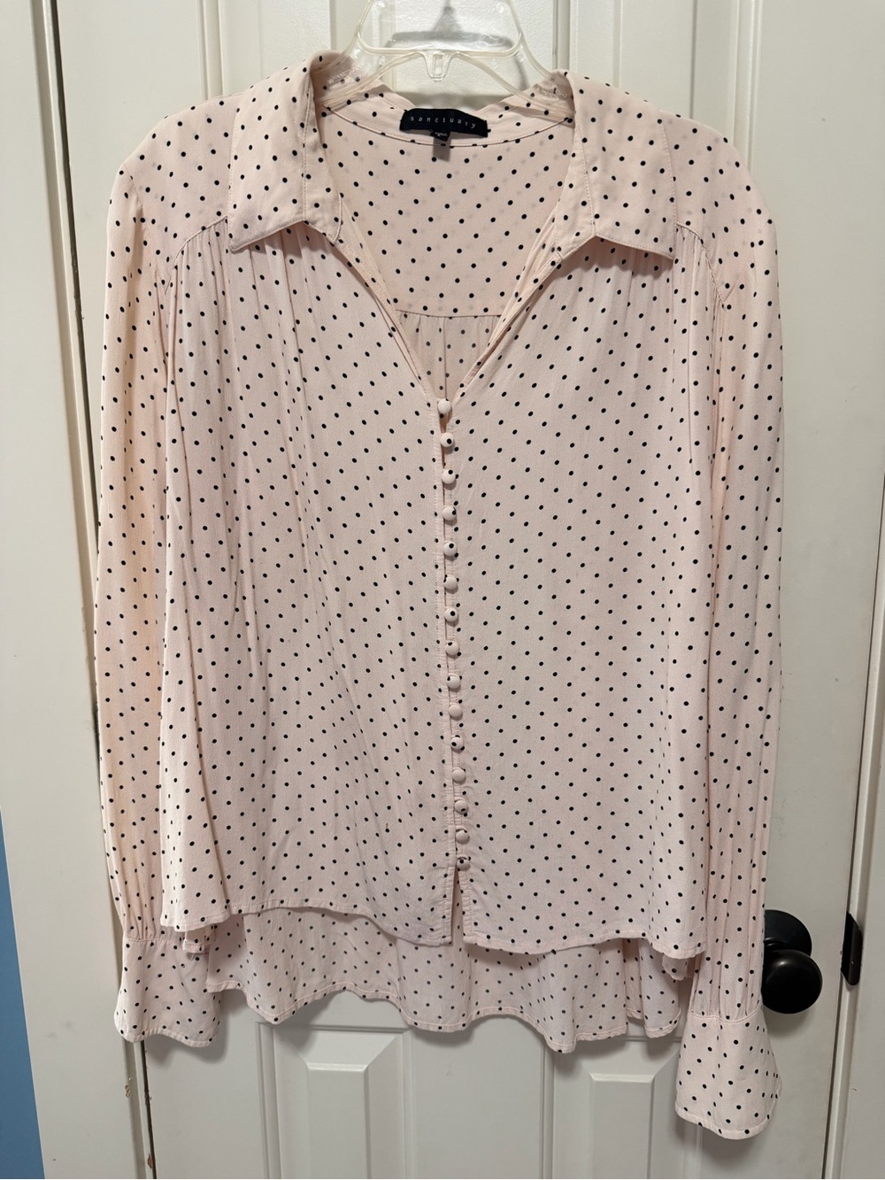 Sanctuary Lightest Pink Polka Dot Button-Front Blouse